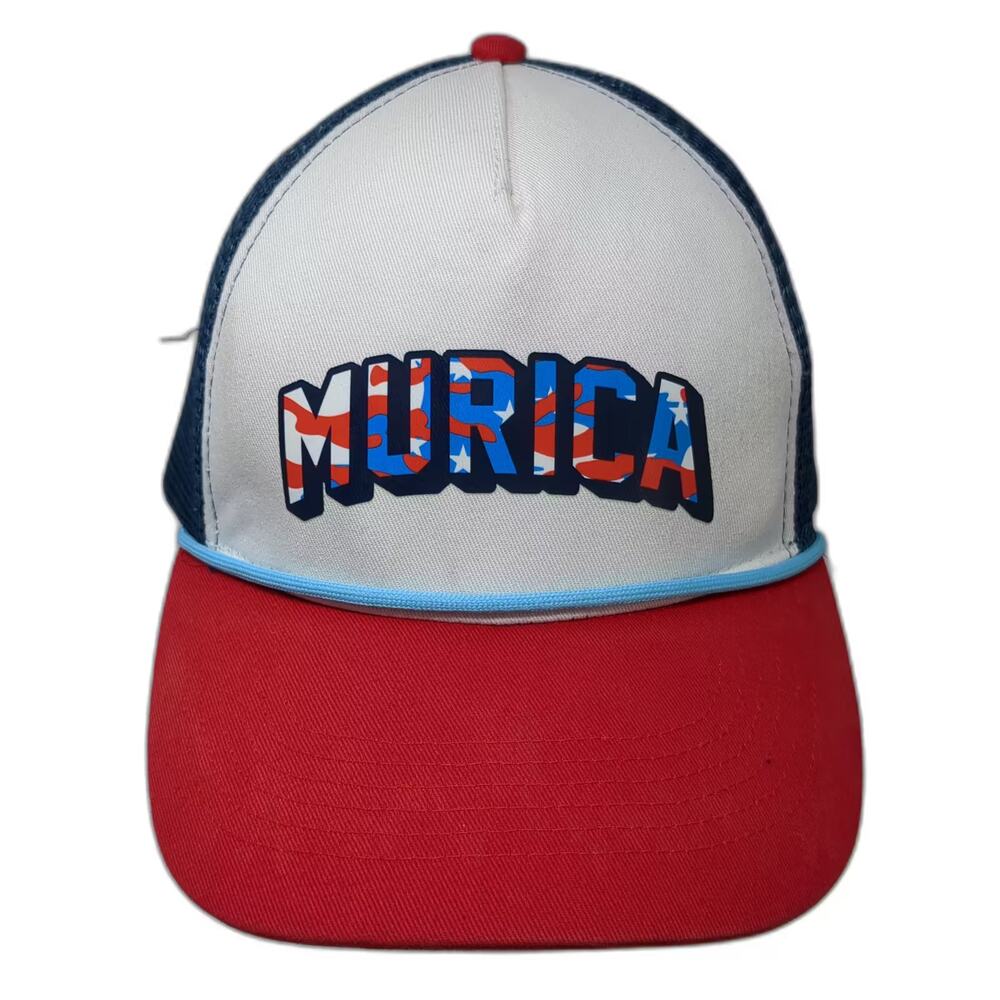 Way to Celebrate! Murica Trucker Hat White Red Snapback OS Patriotic Rope Foam